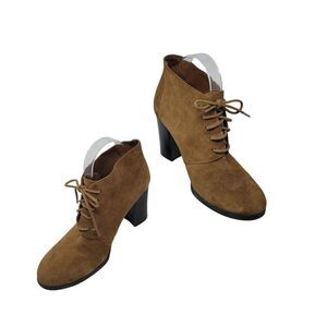 Franco Sarto Womens Wenda Ankle Boots 8.5 Leather Upper Brown Heeled Lace Up